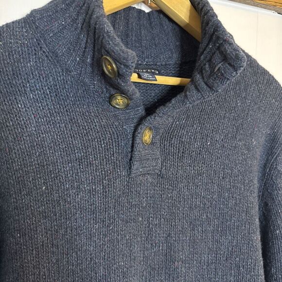 Lands' End Wool Blend Sweater Mens XL Button Mock Neck Blue Old‎ Money Preppy - Picture 2 of 7